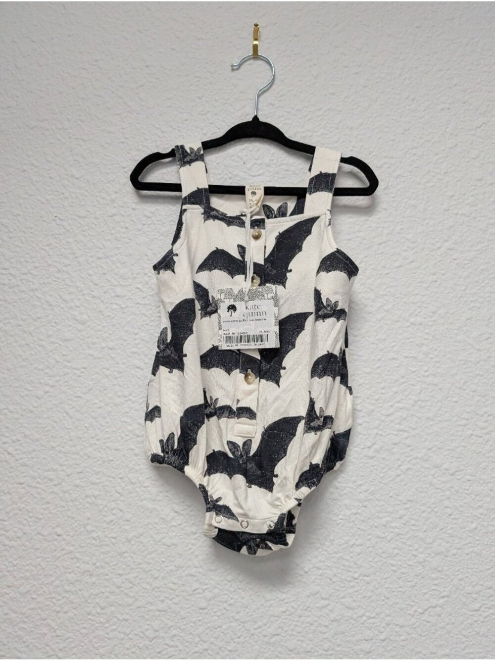 Kate Quinn Bamboo Black & White Bats Bubble 18-24 Baby Romper Spooky Halloween
